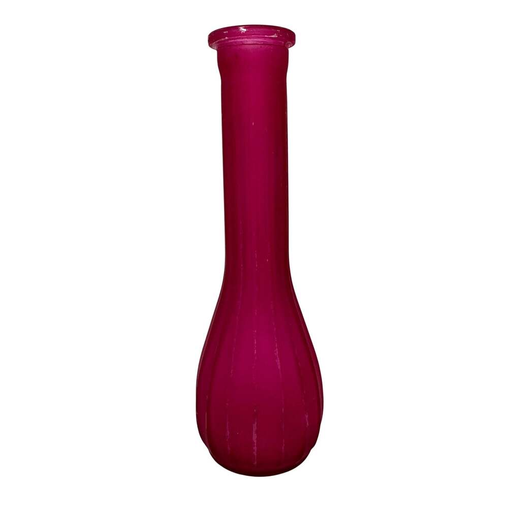 VINTAGE MCM Deep Pink Bud Vase Art Glass Ribbed Hand Blown Statue Mid Century